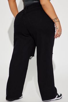 Available In Black. Wide Leg Jeans 11.75" High Rise 5 Pocket Distressed 30.5" Inseam Non Stretch Disclaimer:Due To The Specialized Wash & Distressing Process, Each Garment Is Unique 64% Cotton 33% Polyester 3% Rayon Imported | Whatever You Say Ripped Wide Leg Jean in Black size 13 by Fashion Nova High Rise Black Jeans With Zipper Closure, Black High Rise Jeans With Zipper Closure, Black High-rise Jeans With Zipper Closure, Black Wide Leg Jeans, Sweater Jumpsuit, Personal Marketing, Wide Leg Jeans, Sweater Jacket, Size 13