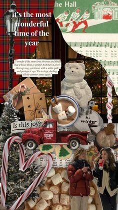 a collage of christmas images with santa's sleigh in the background