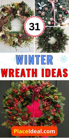 christmas wreaths with text overlay that reads 31 winter wreath ideas