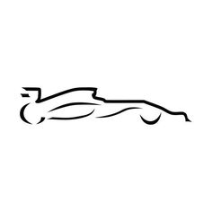 a black and white drawing of a race car on a white background with the word,