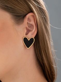 Women gift Accesories 24 quilates gold-plated Black Heart Earrings, Black Heart, Colorful Heart, Jewelry Earrings Hoops, Charm Earrings, Heart Charm, Wedding Shop, Gold Earrings