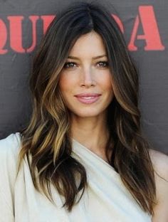 simple ombre Blonde Highlights Underneath, Black Hair With Blonde Highlights, Dark Brown Hair With Blonde Highlights, Brown Hair With Blonde Highlights, Low Bun, Bun Hair, Jessica Biel