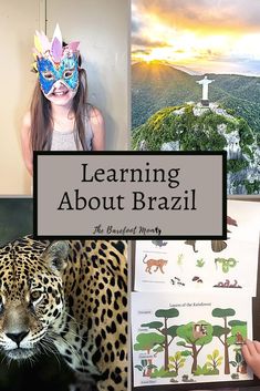 a collage of photos with the words learning about brazil and pictures of animals, trees, and people