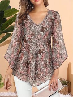 Boho Blouses For Women, Women’s Tops, Winter Blouses For Women, Floral Shirts Women, Womens Dressy Blouses, Chiffon Tunic Top, Tunics For Women, Chiffon Tunic, Womens Trendy Tops