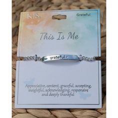 Self-love bracelet, carded with sentiment, a unique stretchable design with metal closure Bracelet features a one-word affirmation, and the card includes a coordinating group of affirming wordsGrateful Meaningful Adjustable Charm Bracelet, Inspirational Everyday Bracelets With Letter Print, Inspirational Letter Print Bracelets, Inspirational Adjustable Bracelets With Letter Print, Word Affirmation, Love Bracelets, Bracelet Silver, Silver Bracelets, Wedding Anniversary