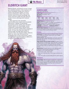 DnD 5e Full Bestiary Entry for Eldritch Giant by Me.Mimic Dnd Stat Blocks, Dnd Enemies, Dnd Stories, Dungeon Master's Guide