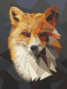 a cross - stitch pattern of a fox's head, with geometric shapes in the background