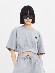 Cotton Round Neck Cropped T-Shirt MO&Co. Coords Set, Mc Logo, Short Lines, Flamboyant Gamine, Fashion Poster Design, Technical Design, Girl Leggings, Wool Wash