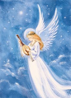 an angel playing a guitar in the sky