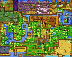 an old computer game map with lots of green and yellow plants in the middle of it