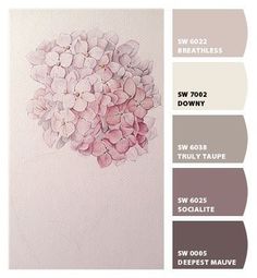 the color scheme for this painting is gray and white, with pink flowers on it