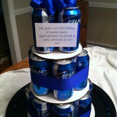 a cake made to look like a stack of cans