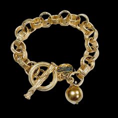 Chain Link Bracelet With Gold Pearl - Beauty In Stone Jewelry Gold Stretch Bracelet, Photo Shop, Note Box, Chain Gold, Toggle Clasp, Gold Pearl, Baroque Pearls, Chain Link Bracelet, Stretch Bracelet