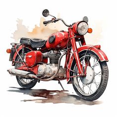 a painting of a red motorcycle on a white background