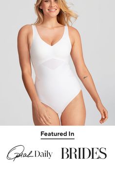 Honeylove's LiftWear Tank Bodysuit is powerful and versatile. This Bodysuit features 360° bonded compression to sculpt your midsection, underwire-free bust support so you can ditch your bra, and wide straps that won't dig in. This garment features an adjustable gusset that anchors the garment to ensure it always stays tucked in. Wear as an undergarment or a stylish top. Tank Bodysuit for Women in Astral (White)Size: Medium Wedding Bra, Shapewear Tops, Cami Bodysuit, Tank Bodysuit, Stylish Top, Top Tank, Wide Straps, Anchors, Wedding Season