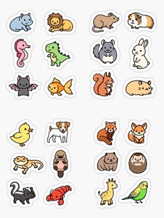 various types of animals stickers on a white background