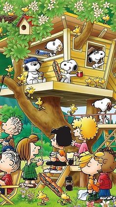 the peanuts treehouse is full of snoop and friends in it's own yard