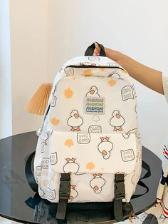 Bird in Bag - Portable Classic Casual Patchwork Little Duck Print Capacity Multi-Pocket Student Backpack School Supplies Perfect for School, College, Elementary School, Cute Animal Design Shoulder Bag For School, Kawaii Yellow School Bag, Cute School Backpack With Animal Design, Casual School Bag With Bear Design, Duck Backpack, Animal Bag, Little Duck, Student Backpacks, Classic Backpack