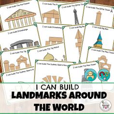 i can build landmarks around the world with these printable cards to help kids learn how to read them