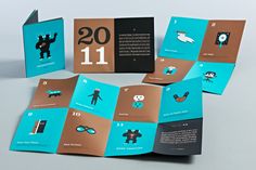 an open brochure with pictures of people and numbers on the front, inside and out