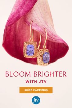 Gold earrings with blue tanzanite hanging from flower Shop Earrings, Stud Earrings, How To Wear