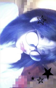 a girl with glasses and stars in the background