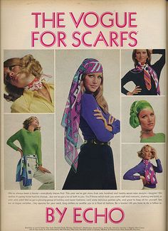 70s Hair Scarf, 70s Head Scarf, Vogue 1970, 80’s Outfits, 70s Vogue, 70s Hair, 70s Outfits, Vogue Covers, 1970s Fashion