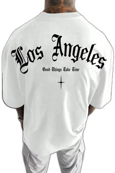 White Crew Neck T-shirt With Lettering, White Short Sleeve T-shirt With Lettering, Oversized White T-shirt With Lettering, White T-shirt With Lettering For Streetwear, White Lettering T-shirt For Streetwear, White Graphic Tee With Lettering, White Graphic Tee Shirt With Lettering, Good Things Take Time, Letter Prints