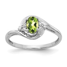 14k White Gold Peridot Diamond Ring Peridot Silver Rings, Real Diamond Rings, August Birthstone Jewelry, Blue Topaz Stone, Engagement Ring Sizes, Peridot Ring, Green Diamond, Diamond Rings Bands, Cz Ring