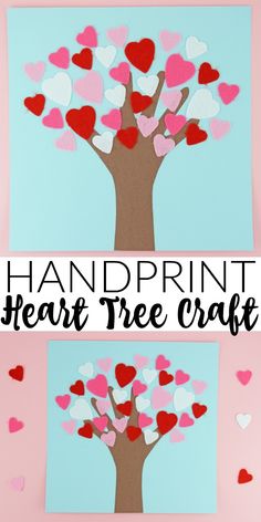 handprint heart tree craft for valentine's day with paper hearts on the branches