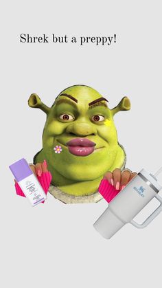 an advertisement for the toothpaste brand, shrek but a preppy