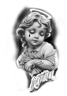 Baby Angels Tatoos, Angel Sleeve Tattoo Mens, Angel Baby Drawing, Angel Sleeve Tattoo, Angle Tattoo, Chest Tattoo Stencils, Baby Angel Tattoo