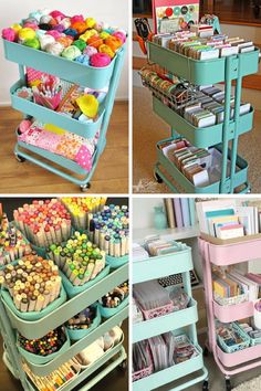 four different pictures with various items on the top and bottom, including cupcakes