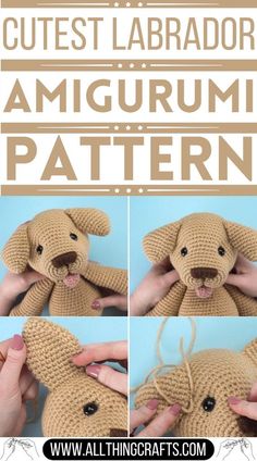 a stuffed animal made out of yarn with the words, cutest labrador amigurm pattern