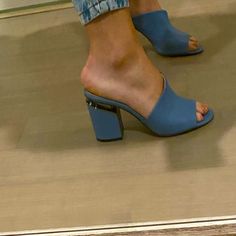 Purchased In Turkey Instanbul. Not Sure If They Are Real Leather But For The Price I Paid I Hope They Are. The Heel As A Really Cool And Unique Detail Which Is Why I Liked Them. Size 40. Any Questions Just Ask! Never Worn And Took Pictures Of Soles. Light Blue Block Heel Casual Heels, Casual Light Blue Block Heel Heels, Light Blue Casual Block Heel, Casual Blue Slip-on Heels, Blue Leather Mules With Wooden Heel, Casual Blue Slip-on Mules, Chic Blue Slip-on Heels, Chic Blue Slip-on Mules, Blue Mules