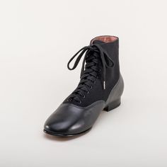 If you could only choose one boot for the broadest period of historic dress, the Larkspurs should be it! This faithful reproduction wool and leather bootie is accurate for a staggering 130+ years, from c. 1810 all the way through the 1930s. Advertised as warm and comfortable, practical, and even "healthy and sanitary," advertisements for these wool felt and leather boots were a standard in catalogs from the 1890s well into the 1930s. The style itself is significantly older, shown in illustration American Duchess, Cuban Heels, Victorian Lace, Paris Woman, Calf Muscles, Leather Lace Up Boots, Black Boots Women, Historical Dresses, Rubber Heels