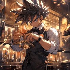 an anime character holding a gold item in his hand