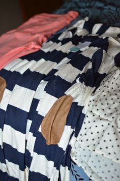 Honey Punch Layla Striped Elbow Patch Detail Cardigan - looks like I would like it but I can't tell fit style? Elbow Patch, Elbow Patches, Virtual Closet, A Year Ago, Navy Stripes, Dream Wardrobe, Stitch Fix, Laundry Clothes