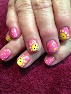 Sunshine Nails Design, Sun Nails Design, Sun Nail Art, Sunshine Nails, Smiley Sun, Sunflower Nail Art, Sun Nails, Kids Nail Designs, Solar Nails