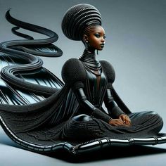 a woman sitting on top of a black object