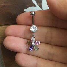 925K Sterling Silver Belly Ring Theme: Rainbow Flower Flower Size: 15mm Color: Silver & White-Brown-Purple-Green-Pink CZ Silver Multi-stone Flower Jewelry, Nose Ring Jewelry, Bellybutton Piercings, Rainbow Flower, Belly Jewelry, Navel Ring, Navel Rings, Belly Ring, Circle Studs