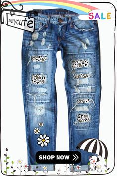 Sky Blue Daisy Print Patched Distressed Jeans Blue Daisy, Daisy Print, Distressed Jeans, Sky Blue, Blue Sky, Womens Bottoms, Daisy, Women Jeans, Shop Now