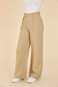 Indulge in breezy comfort with our Linen Wide Leg Pants. Lightweight and comfortable, these pants are the epitome of easygoing style. Their breathability makes them the perfect choice for spring, ensuring you stay cool while exuding effortless elegance. The wide leg adds to the casual vibe, making these pants a versatile and comfortable wardrobe staple for the season. Embrace the airy feel with every step in these spring-ready wide leg linen pants. Linen Wide leg Comes in White and Linen Match w Effortless Relaxed Fit High-waisted Pants, Effortless Relaxed Fit Straight Leg Pants, Trendy Wide Leg Linen Bottoms, Relaxed Wide Leg Trousers For Spring, Effortless Wide-leg Bottoms With Pockets, Effortless Wide Leg Everyday Bottoms, Effortless Relaxed Fit Ankle-length Bottoms, Effortless Relaxed Fit Ankle-length Pants, Effortless Relaxed Fit Bottoms