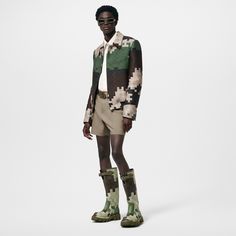 LOUIS VUITTON® - Lv Checker High Boot - Khaki Men Fashion Week, Louis Vuitton Men, Wellington Boots, Louis Vuitton Official, Pharrell Williams, Mens Spring, 2024 Collection, Khaki Green, Printed Leather