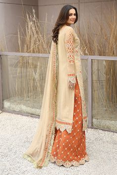 Maryams M-204 Misaal Chiffon Collection Vol 02 – Sara Clothes Cream Long Sleeve Georgette Sets, Cream Georgette Long Sleeve Sets, Spring Sets With Sheer Dupatta And Long Sleeves, Beige Georgette Long Sleeve Sets, Beige Long Sleeve Georgette Sets, Unstitched Long Sleeve Orange Lawn Suit, Orange Embroidered Long Sleeve Lawn Suit, Orange Embroidered Lawn Suit With Long Sleeves, Embroidered Orange Lawn Suit With Long Sleeves