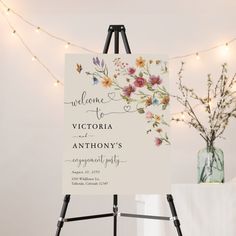 Boho Wildflower Engagement Party Foam Boards Template Sale Engagement Party Colorful, Love In Bloom Engagement Party, Wildflower Engagement Party, Colorful Engagement Party, Spring Engagement Party, Engagement Party Themes, Elegant Decorations, Boho Wildflower, Foam Boards