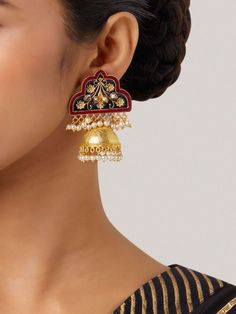 Buy Gold Plated Black Handcrafted Brass Jhumkies | XCEPBE600/XAG1