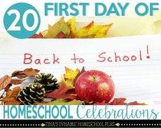 the back to school celebration has been set up with an apple, pine cones and leaves