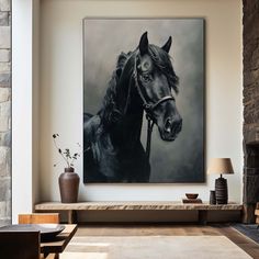 Large Black Horse Oil Painting Wild Horse Canvas Wall Art Black Steed Painting For Sale Horse Canvas Painting, Horse Oil Painting, Horse Canvas, Equestrian Art, Black Horses, Horse Wall Art, Brown Horse, Horse Lovers, Linen Canvas