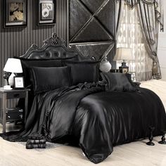 Portrait of a picture displaying Satin Bedding Set product. Sheet Bedding, Bathroom Luxury, Satin Bedding, Satin Sheets, Comforter Bedding Sets, Queen Size Quilt, Bed Sets, Duvet Bedding Sets, Luxury Silk